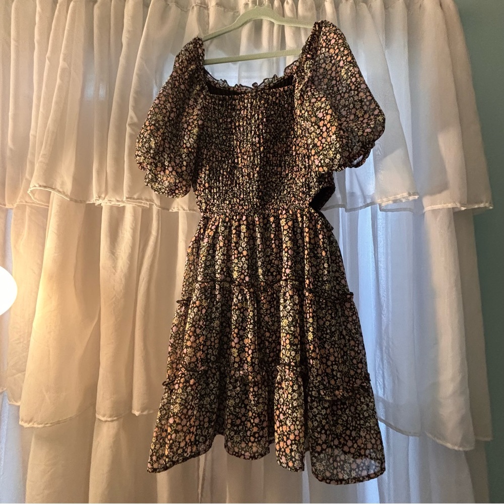 Floral Dress Art Class Lined Easter Spring Side Cut Outs Ruffles Girls XL 14